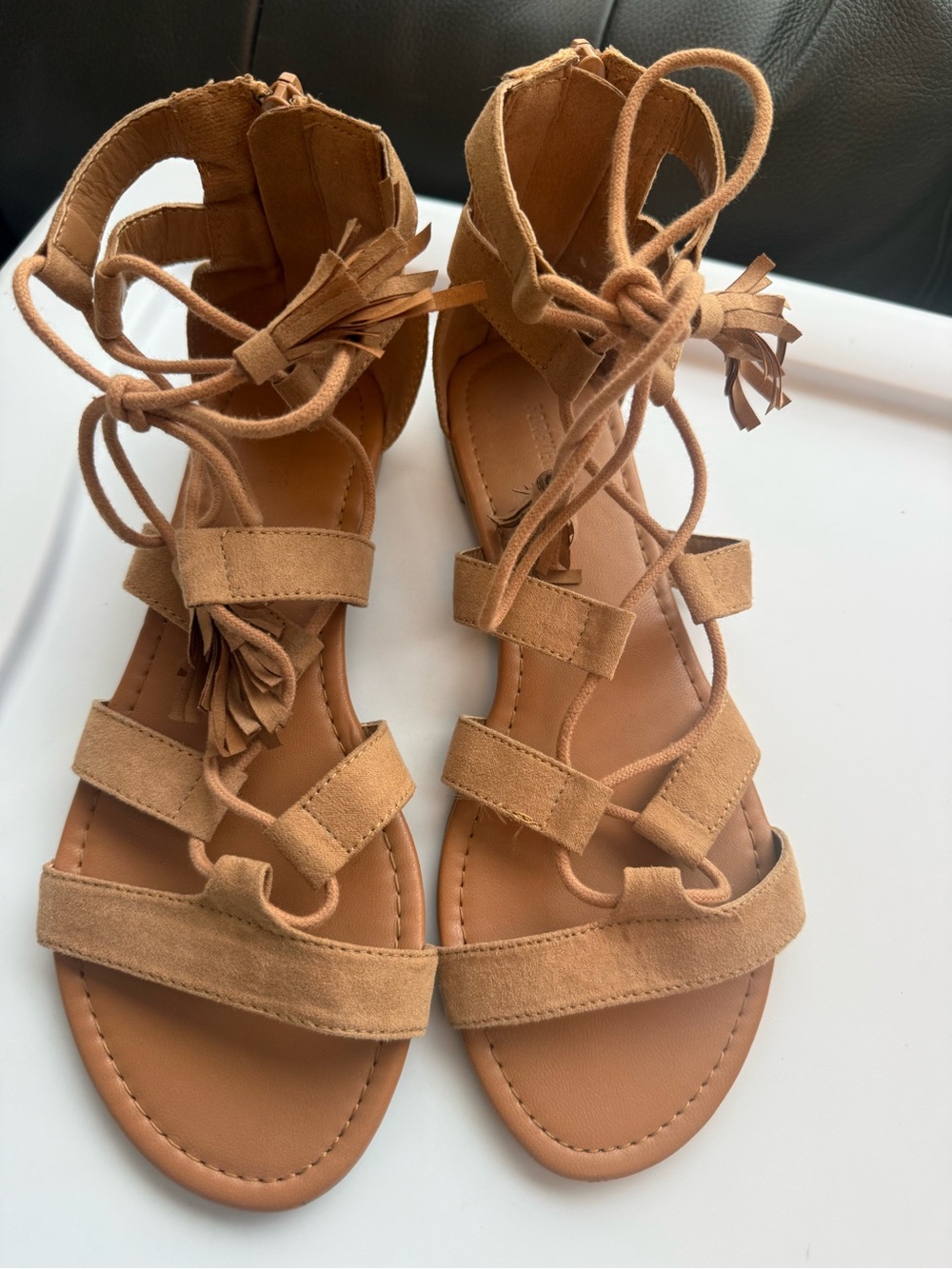 Forever 21 Tan Suede Lace-Up Gladiator Sandals